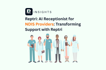 Reptri's AI Receptionist for NDIS businesses featuring medical characters and Reptri Logo
