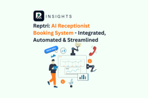 a character walking towards Reptri's advanced Ai receptionist Booking system
