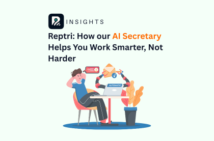 A guy sitting behind his desk looking pleased by Reptri's AI Secretary doing his work for him automatically